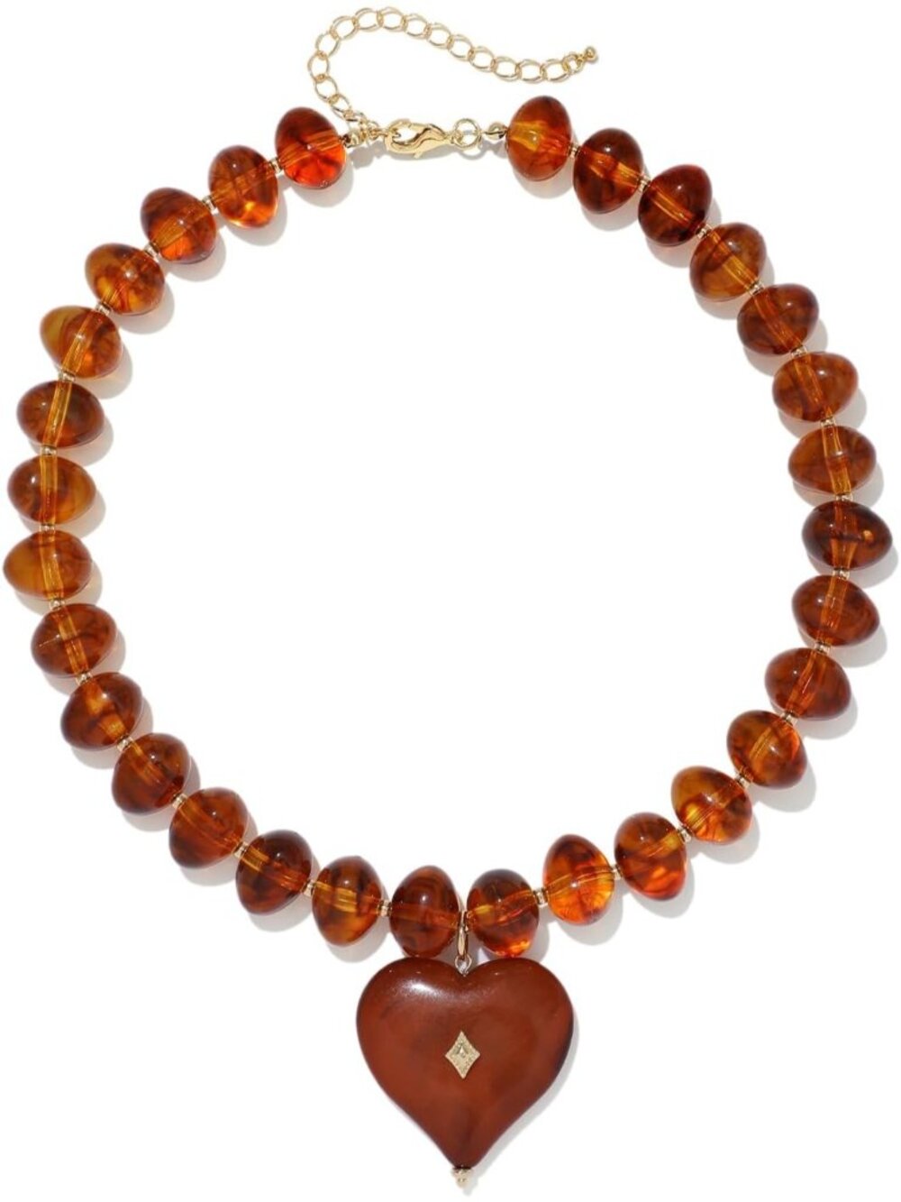 Women's Amber Acrylic Chunky Beaded Heart Pendant Necklace Choker Jewelry